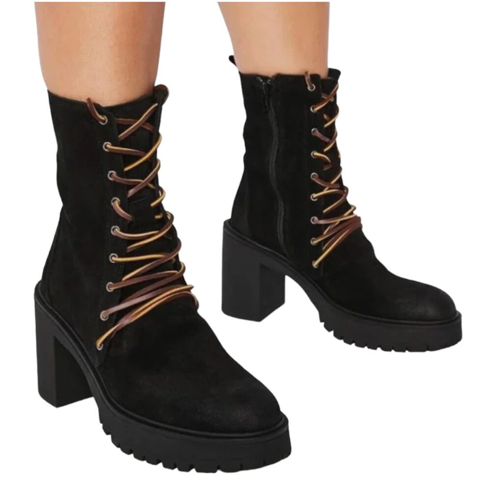 Free People Dylan Black Lace Up Boots Women's Size 7